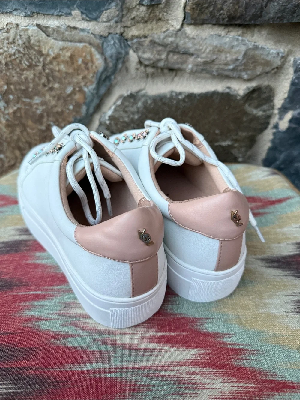 Kurt Geiger London Designer white rhinestone Leather sneakers Women size 38.5